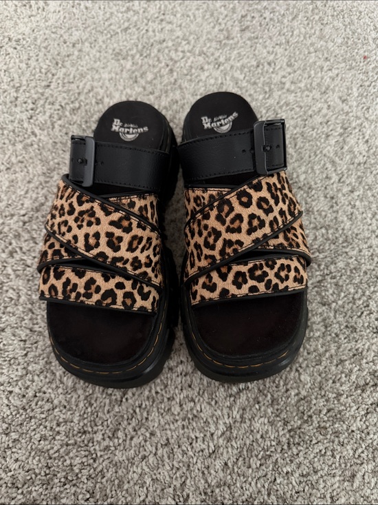 Dr. Martens Shoes - Dr. Martens Leopard Print Slide Sandals - Black & Tan